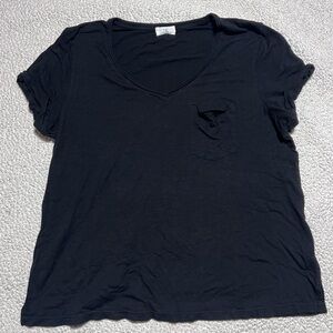 Anthropologie t.la Black V-neck Pocket Tee T-Shirt Top Short Sleeve Size XL
